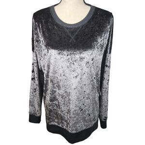 Y2K Inspired Crushed Velvet Pullover Sweatshirt, Silver/Grey, Large